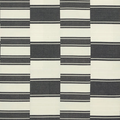 Geometric navy and ivory striped checker pattern with dark blocks and light panels, suitable for rug or fabric.