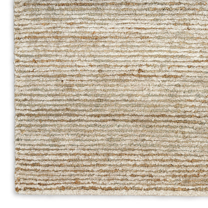 Beige cream striped shag rug with soft textured pile and subtle tan bands.