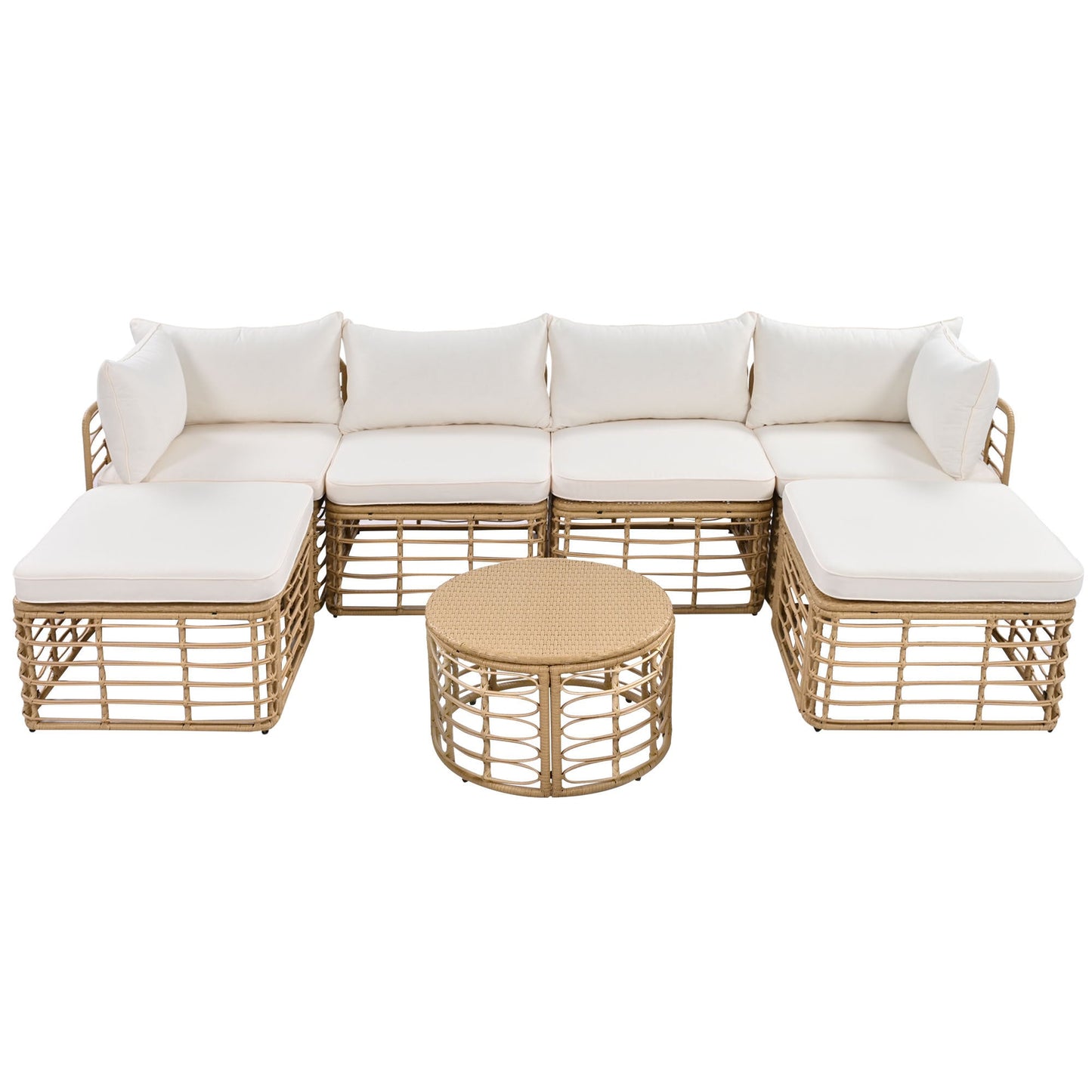 7 Pieces Outdoor Patio Furniture, All-Weather Rattan Sectional Sofa