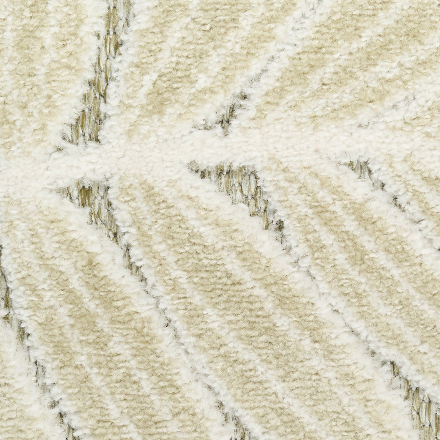 Cream shag rug with diagonal striped pattern; soft plush texture for cozy living spaces.