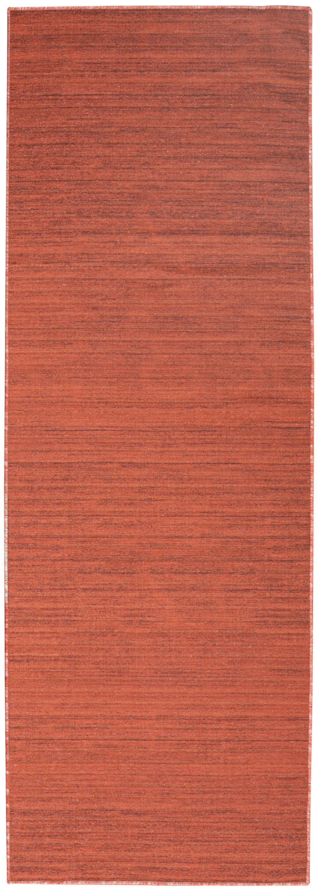 Rectangular orange-red flat-weave rug with subtle horizontal stripes for warm floor decor.