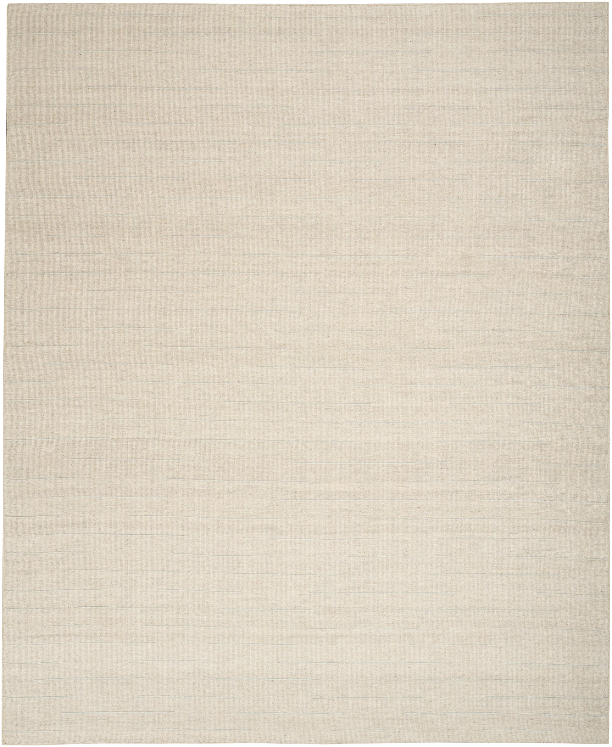 Beige woven area rug with subtle horizontal lines and a natural linen texture.