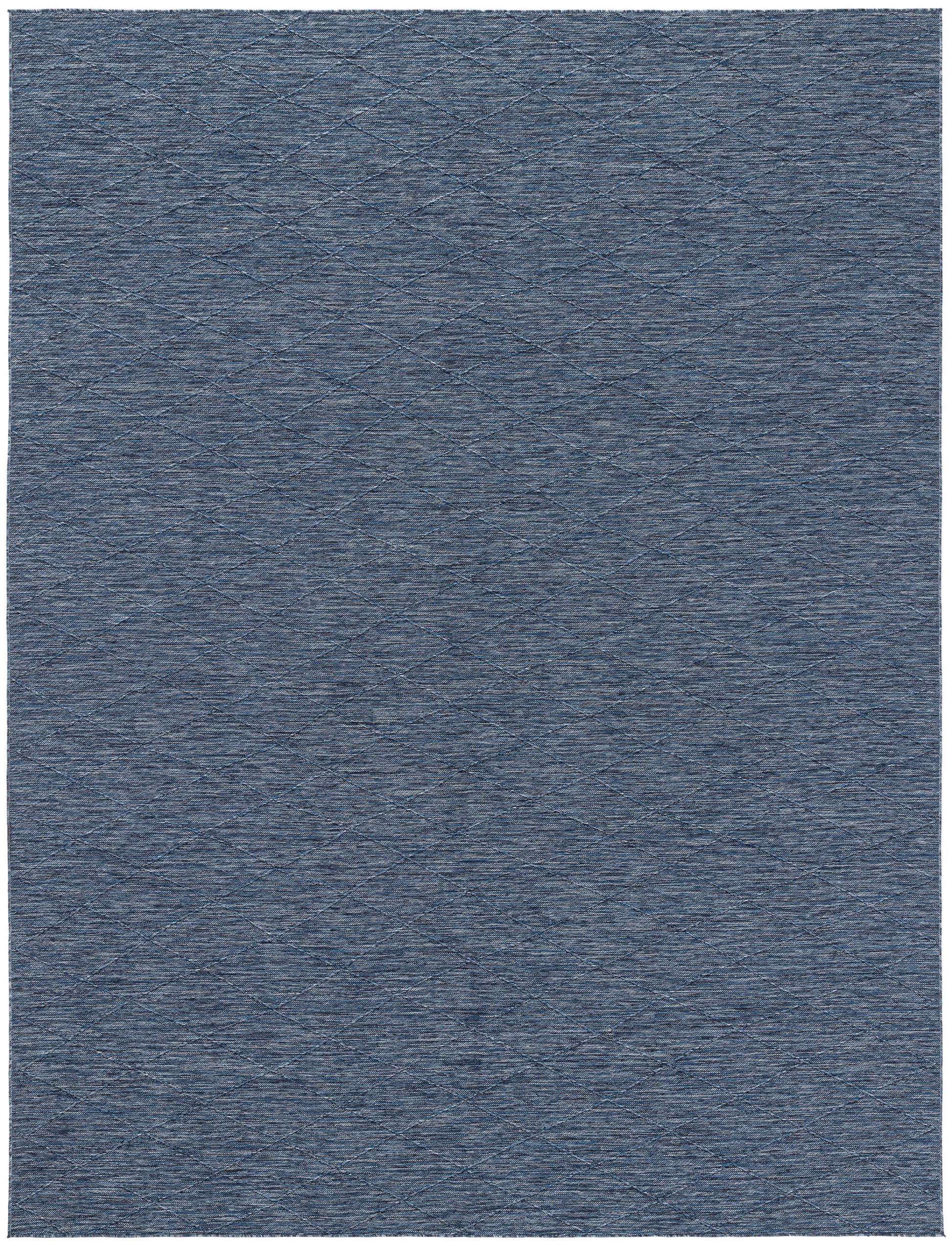 Navy blue heathered rectangular rug with soft woven texture; versatile for living room or hallway.