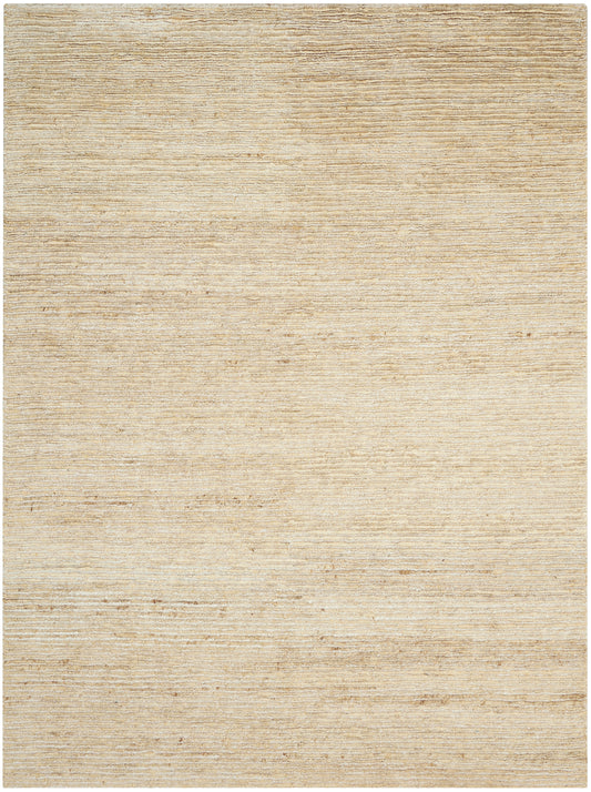 Beige woven area rug with subtle horizontal lines; natural fiber look, rectangular and versatile for living room or bedroom.