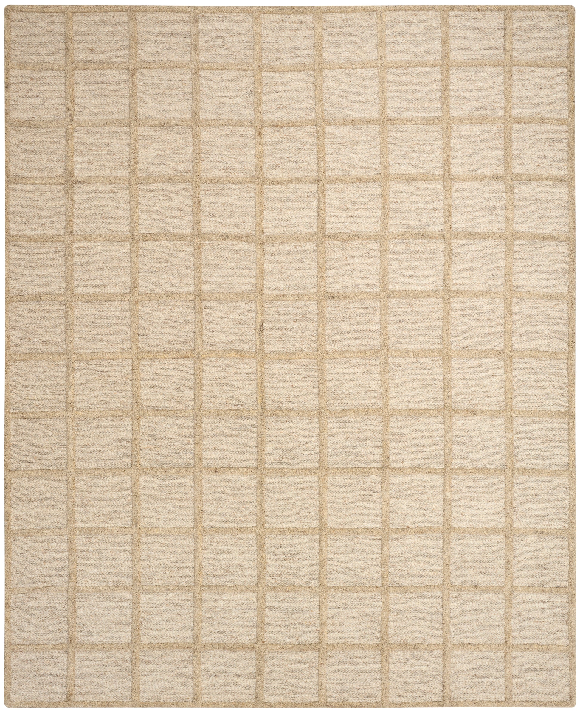 Beige rectangular rug with a soft woven texture and evenly spaced light brown grid lines.