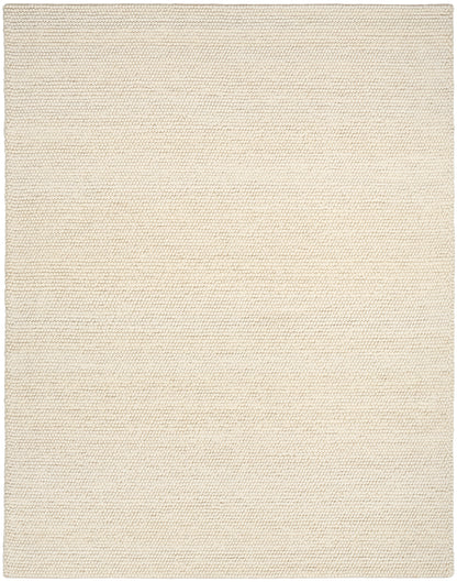 Cream boucle-textured rug with tight loop pile, rectangular natural-fiber look.
