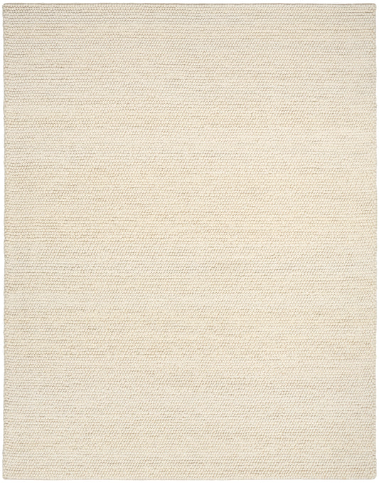 Cream boucle-textured rug with tight loop pile, rectangular natural-fiber look.