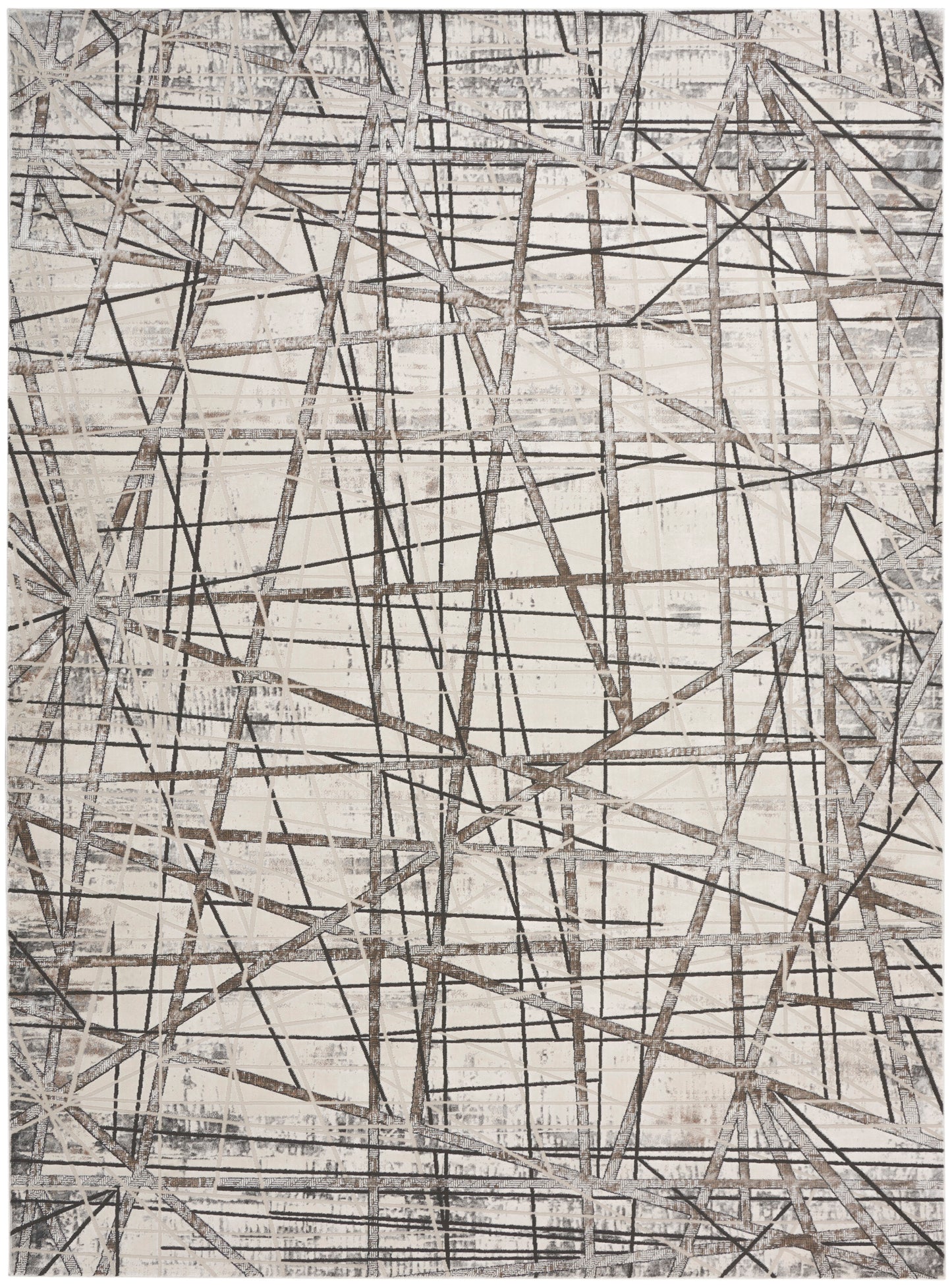 Neutral abstract rug with intersecting gray lines forming a geometric, textured beige backdrop.