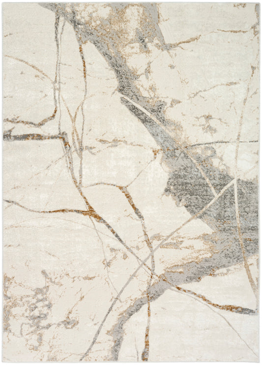 Cream abstract marble pattern rug with gray and tan veining; plush, modern decor for living spaces.