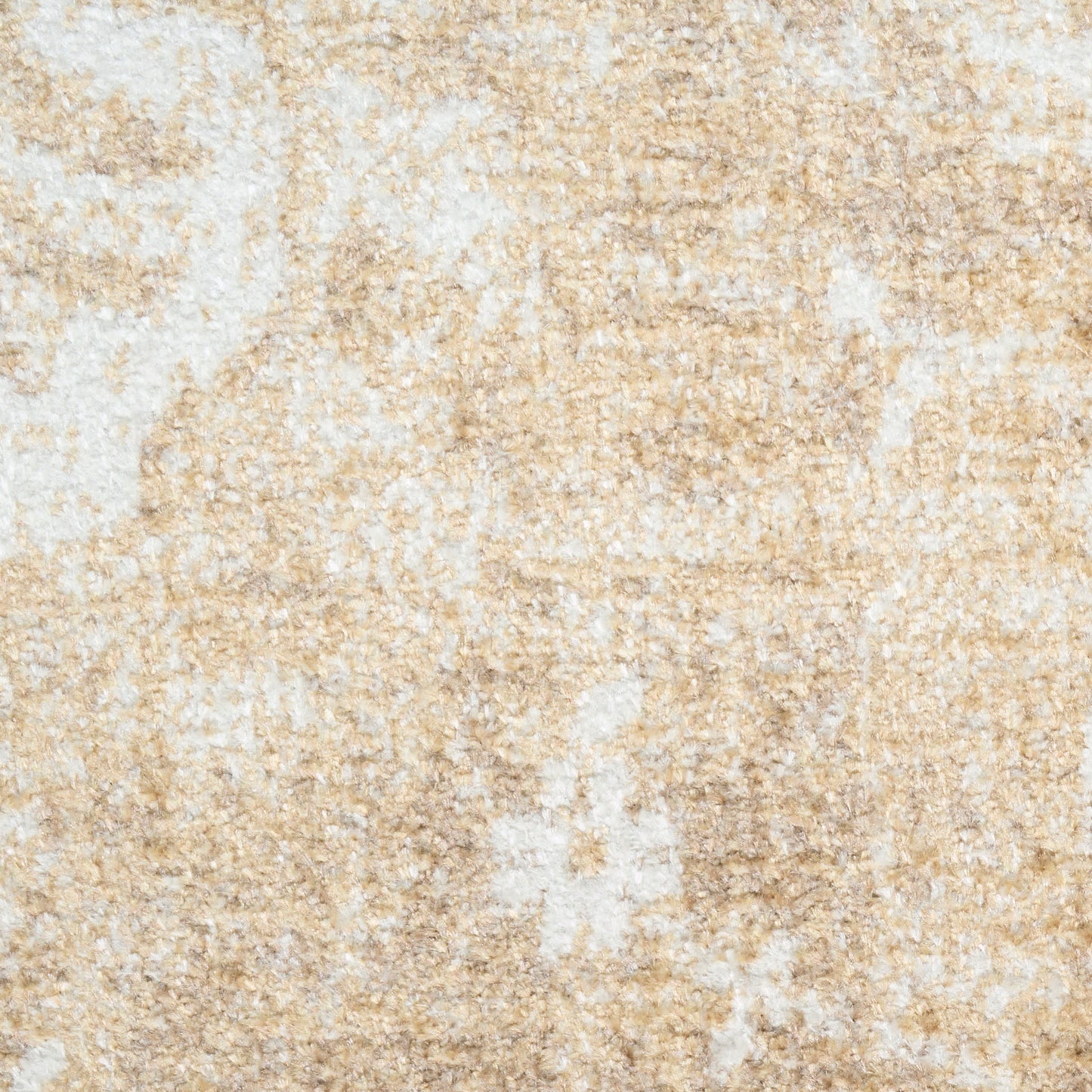 Beige rug with a mottled cream and tan pattern; close-up of the textured pile; size 7' x 9'.