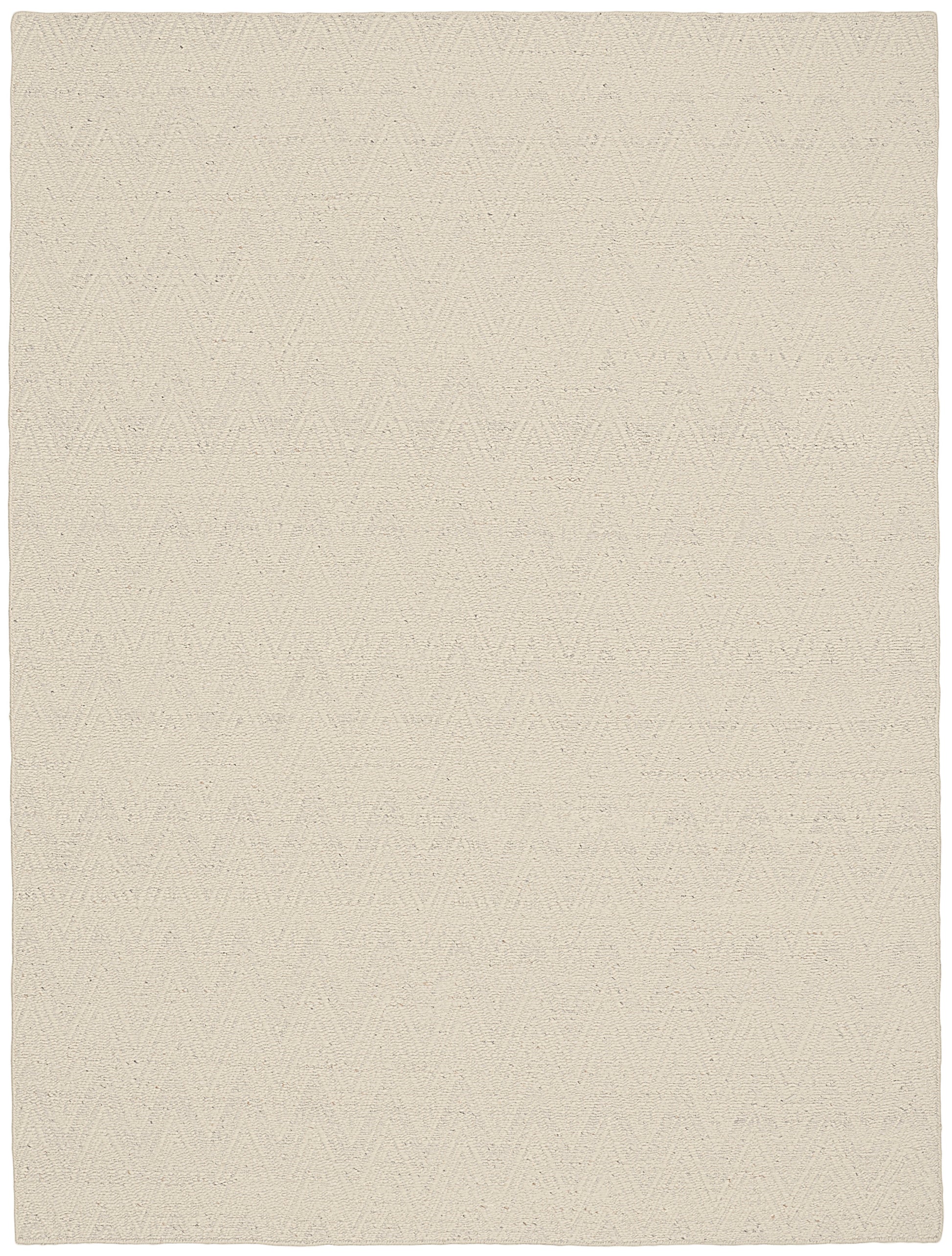 Rectangular beige textured area rug with subtle chevron pattern, woven fabric, neutral warm tone for living room decor.