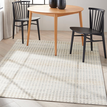 C K Design CK950 Rush 5ƒ?? x 7ƒ?? Ivory/Multi area rug from Primoends by Nourison with geometric abstract pattern, textured high-low pile, machine-made polypropylene/polyester indoor rug for living room or bedroom d??cor.