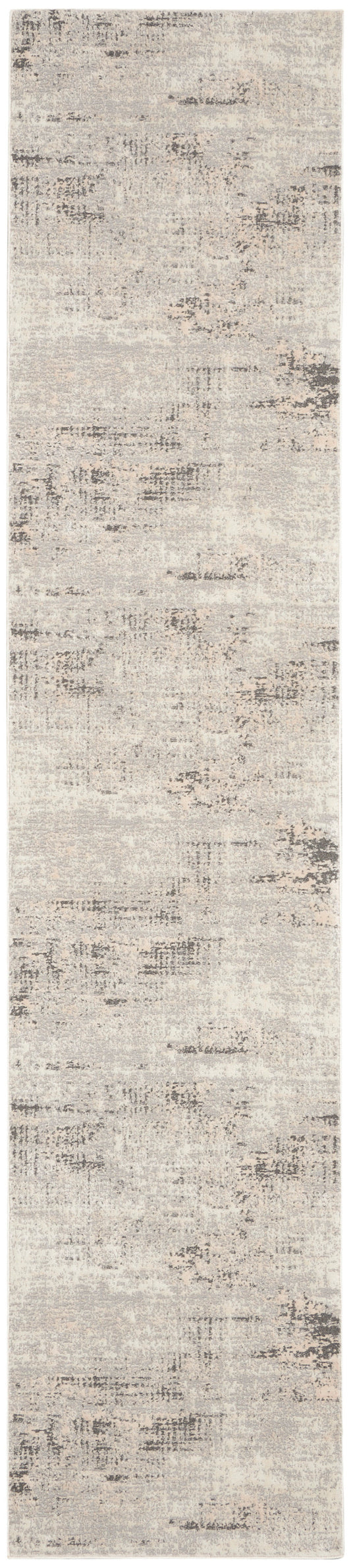 Soft beige runner rug with muted abstract gray-brown pattern.