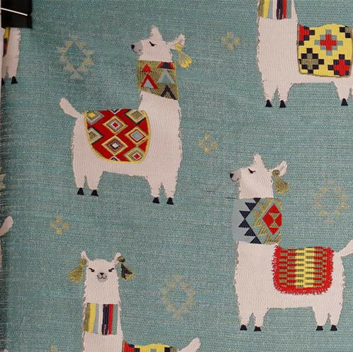 20" Aqua, White, Multi Polyester Pillow Cover in Calico Alpaca Play – Aqua Fabric