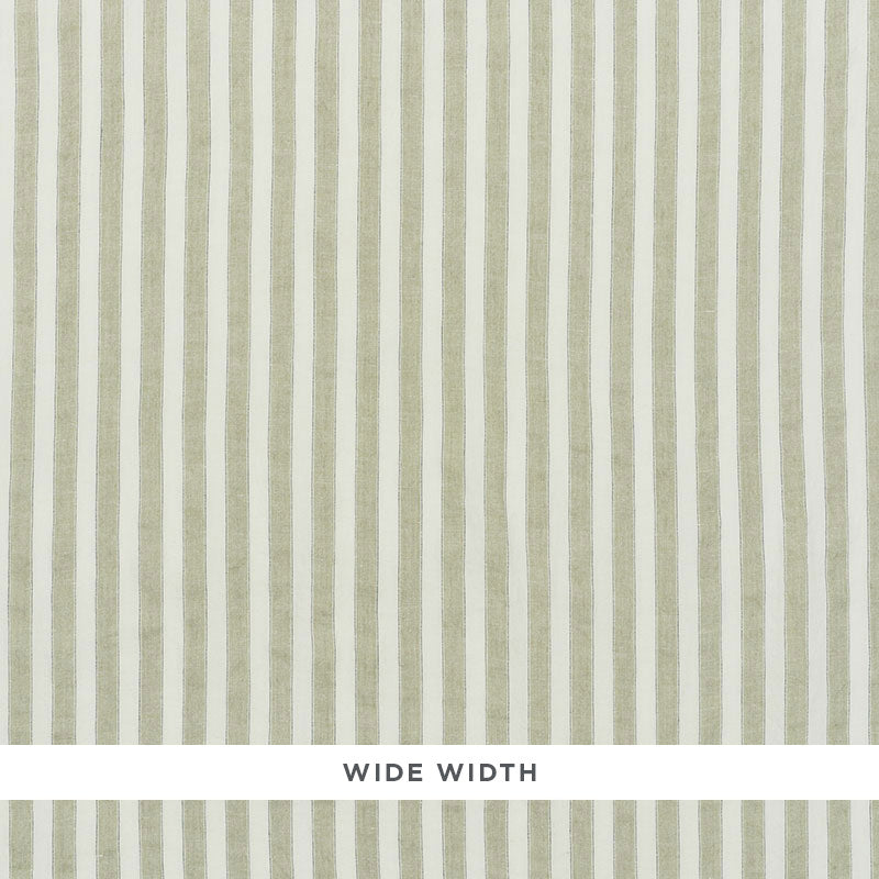 Wide-width vertical stripes in pale olive and ivory for walls.