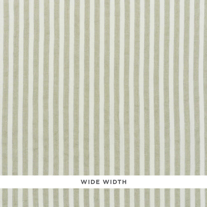 Wide-width vertical stripes in pale olive and ivory for walls.