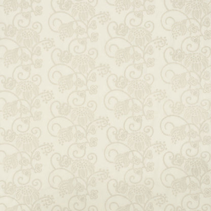 Cream damask floral pattern wallpaper with subtle beige vines and blooms on a light ivory background.