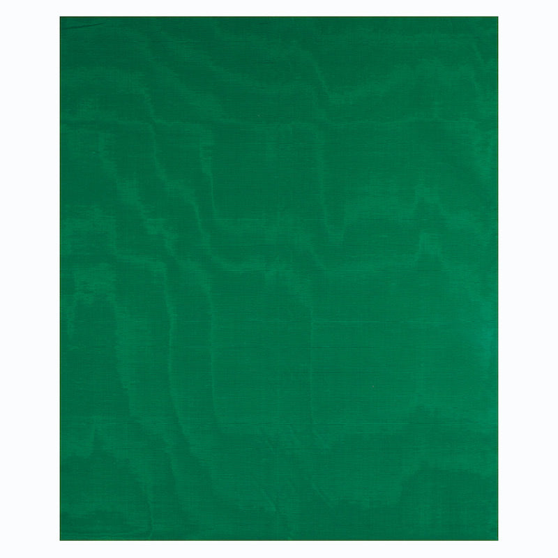Emerald green moire fabric swatch with subtle sheen, rectangular sheet for upholstery or crafts.