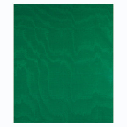 Emerald green moire fabric swatch with subtle sheen, rectangular sheet for upholstery or crafts.