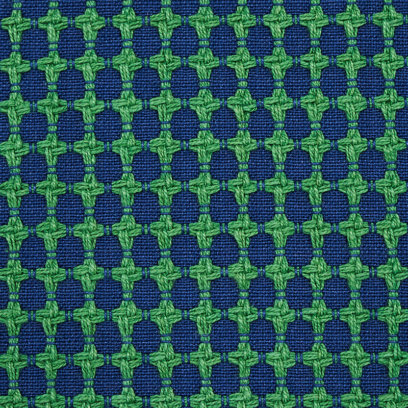 SCHUMACHER  ESSENTIALS: SMALL SCALE UPHOLSTERY FABRICS ZIPSTER PATTERN WOVENS PATTERN WOVENS NAVY , GREEN   - 70529