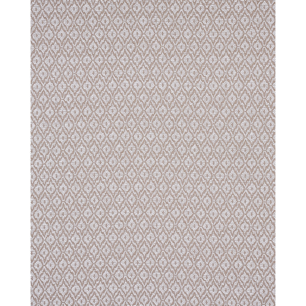 Taupe woven upholstery fabric with a white geometric lattice/trellis pattern.