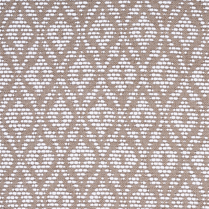 Beige and cream woven fabric with a diamond lattice pattern; soft texture for upholstery or drapery.