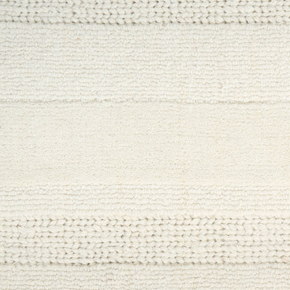 Cream textured woven rug with horizontal striped bands; 4' x 6' area rug.