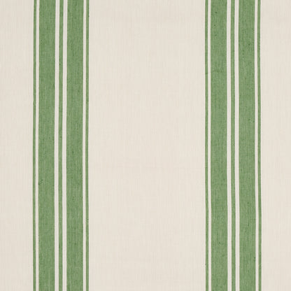 Cream wallpaper with vertical green stripes on beige background; vintage wallcovering pattern.
