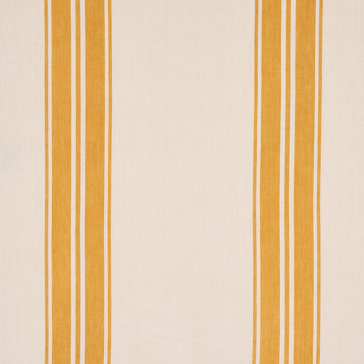 Beige fabric with vertical mustard-yellow stripes and slim white accents along both sides, central plain panel.