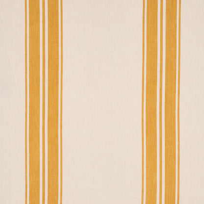 Beige fabric with vertical mustard-yellow stripes and slim white accents along both sides, central plain panel.