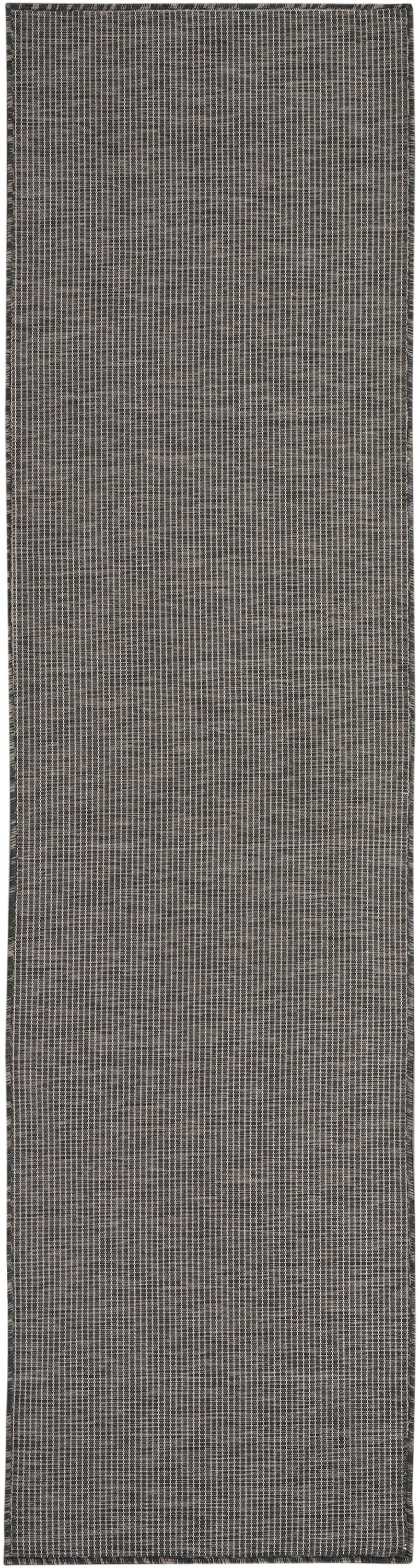 Charcoal grey woven runner rug with a subtle white tiny grid pattern, narrow rectangular design.