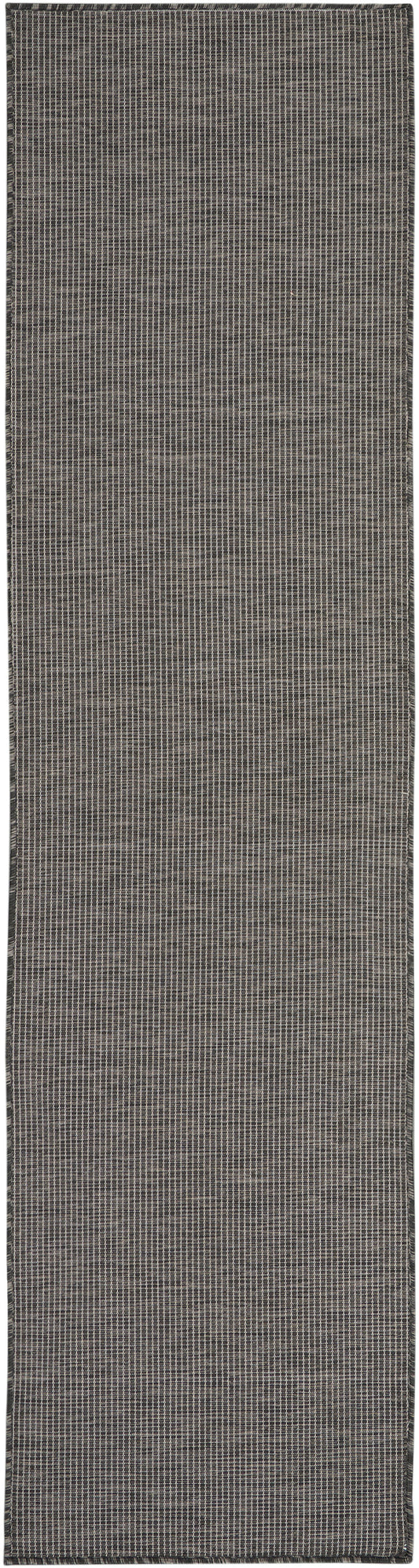 Charcoal grey woven runner rug with a subtle white tiny grid pattern, narrow rectangular design.