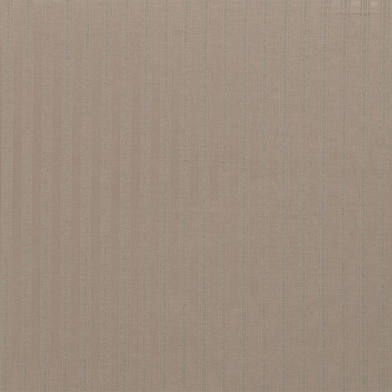 Beige striped woven fabric swatch with narrow vertical ridges and soft textured surface for upholstery or apparel.