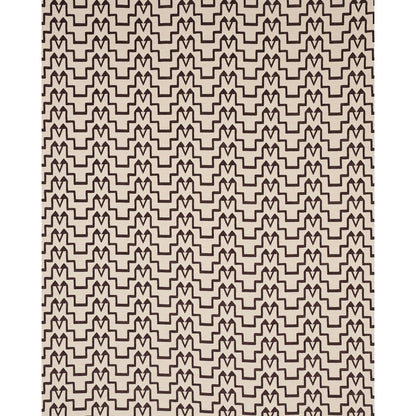 Beige rug with repeating dark brown zigzag chevron geometric pattern for modern home decor.