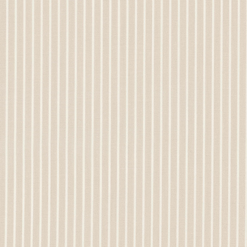 Beige linen-like fabric with evenly spaced white vertical stripes; versatile for upholstery or drapery.