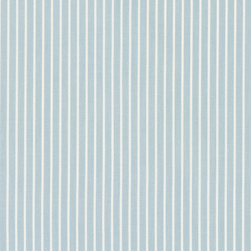 Light blue and white vertical striped fabric with a woven look; suitable for curtains or upholstery.