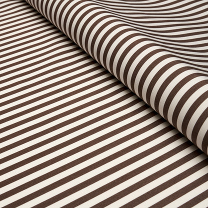 Brown and white striped fabric roll with curved folds; soft textile suitable for clothing or upholstery.