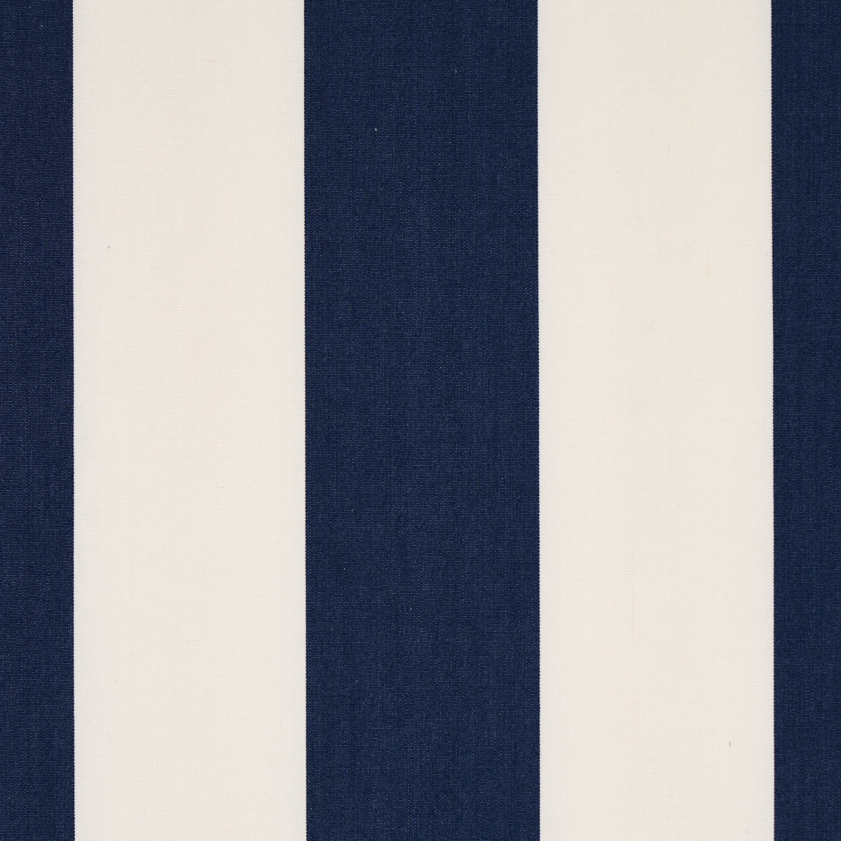 Wide navy blue and ivory vertical stripe fabric, bold classic pattern suitable for upholstery or drapery.