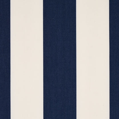 Wide navy blue and ivory vertical stripe fabric, bold classic pattern suitable for upholstery or drapery.