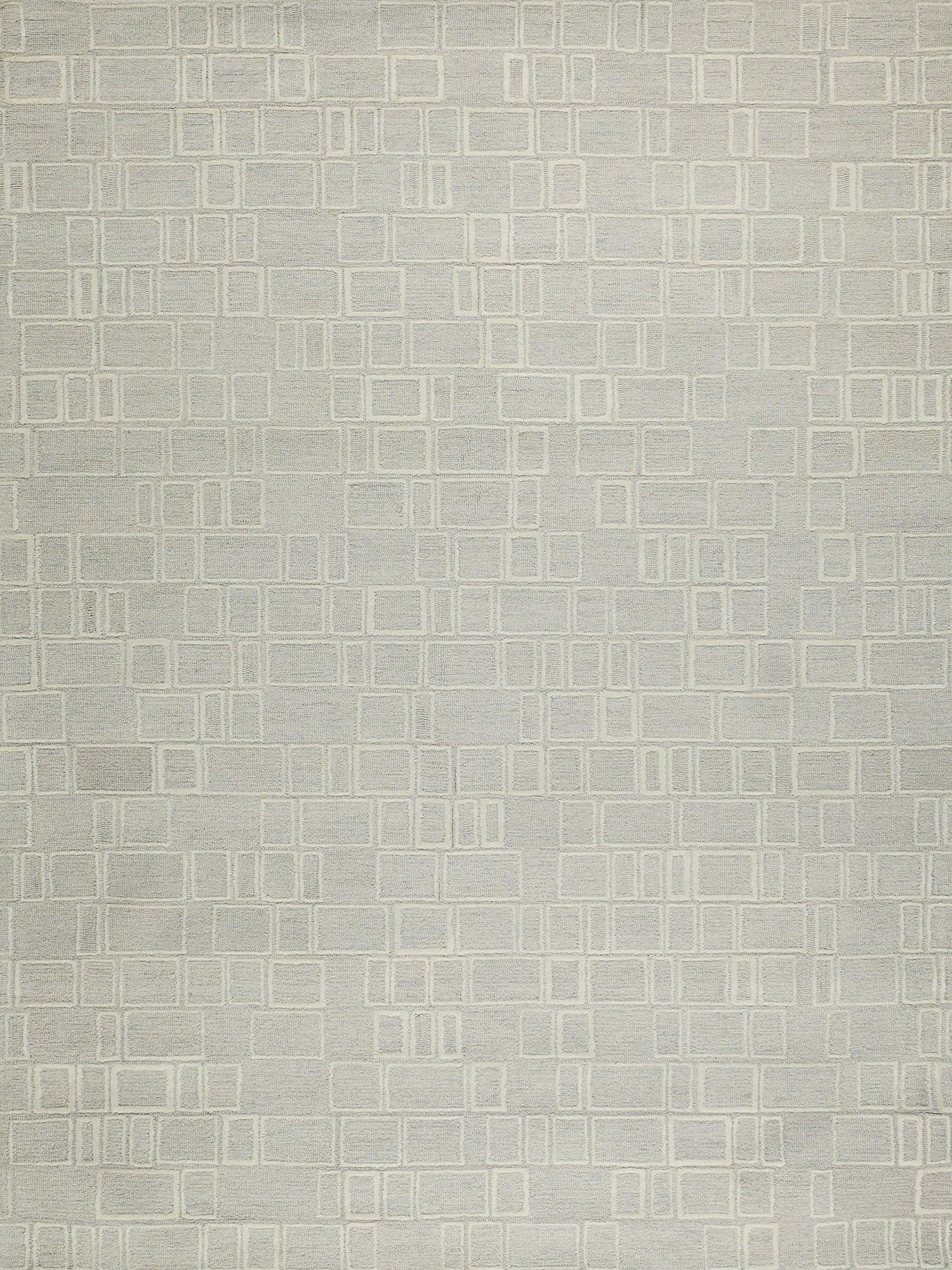 Beige indoor hand-tufted area rug with a cream outlined rectangle grid pattern in a 4' x 6' size.
