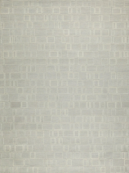 Beige indoor hand-tufted area rug with a cream outlined rectangle grid pattern in a 4' x 6' size.