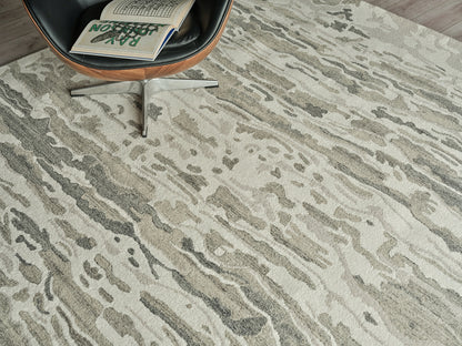 Gray abstract-pattern indoor hand-tufted rug, 4' x 6'.