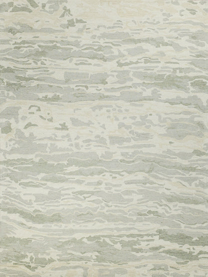 Beige and gray abstract rug with soft, wavy patterns; contemporary, versatile living room decor.