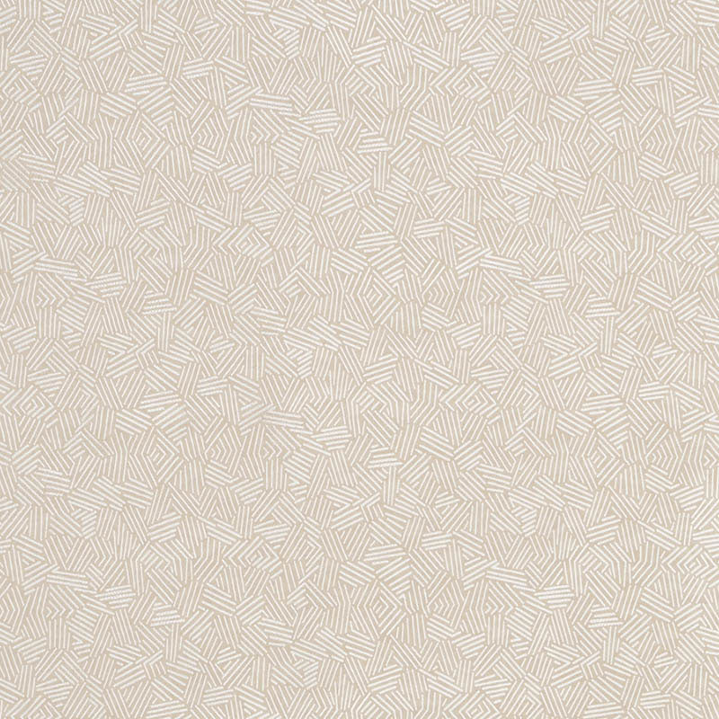Beige patterned woven fabric swatch with a subtle white geometric line pattern.