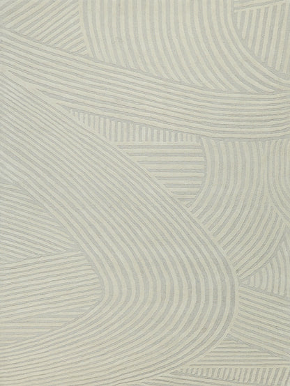 Beige rug with abstract gray wavy lines; modern textured geometric pattern for living room.