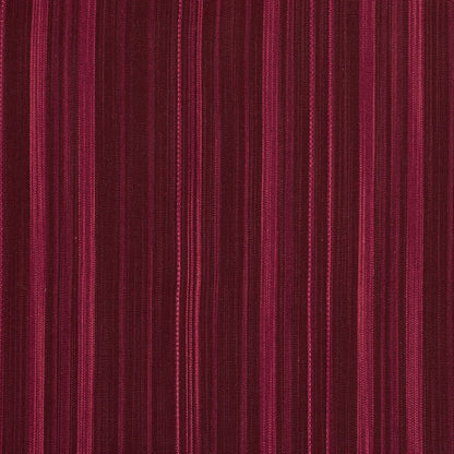 Velvet-like striped fabric in burgundy and magenta tones with vertical bands; luxurious upholstery or drapery material.