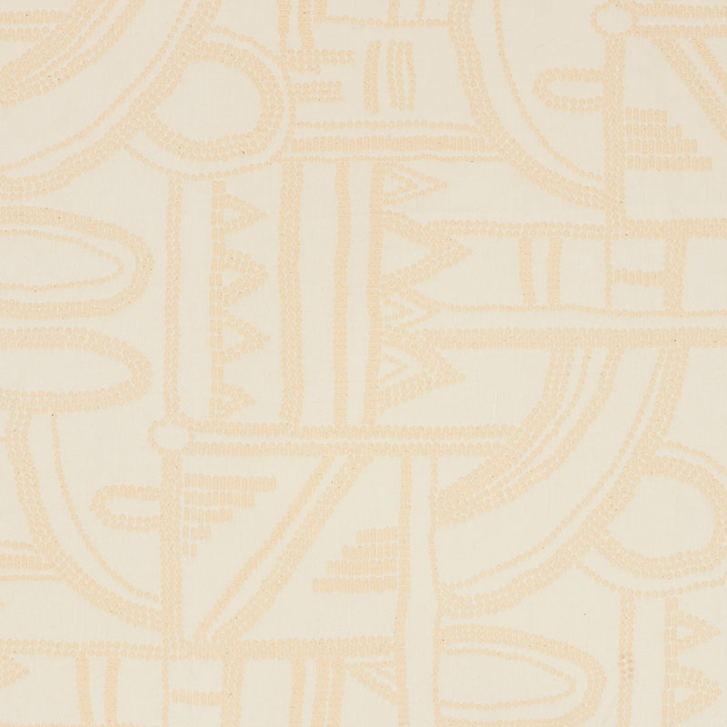 Beige-cream fabric swatch with a subtle abstract geometric line motif; decorative textile for upholstery or wallpaper.