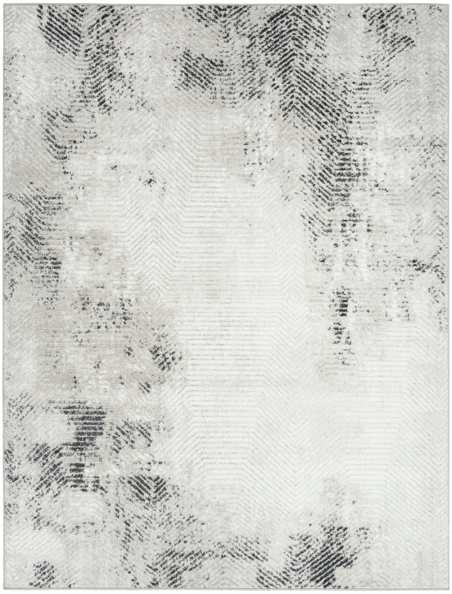 Rectangular light gray distressed-pattern rug with dark gray border, woven texture, 4' x 6' size, modern living room decor.