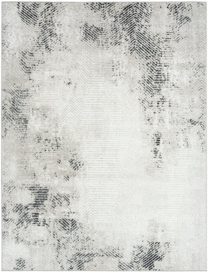 Rectangular light gray distressed-pattern rug with dark gray border, woven texture, 4' x 6' size, modern living room decor.