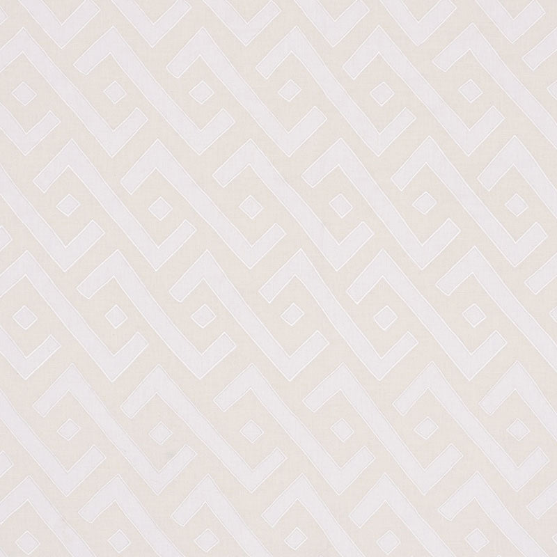 Beige wallpaper with a repeating diamond lattice pattern in off-white, subtle textured geometric design.